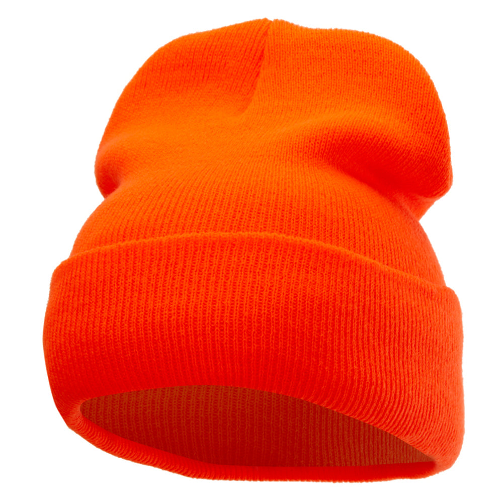 12 Inch Solid Long Beanie Made in USA - Neon Orange OSFM