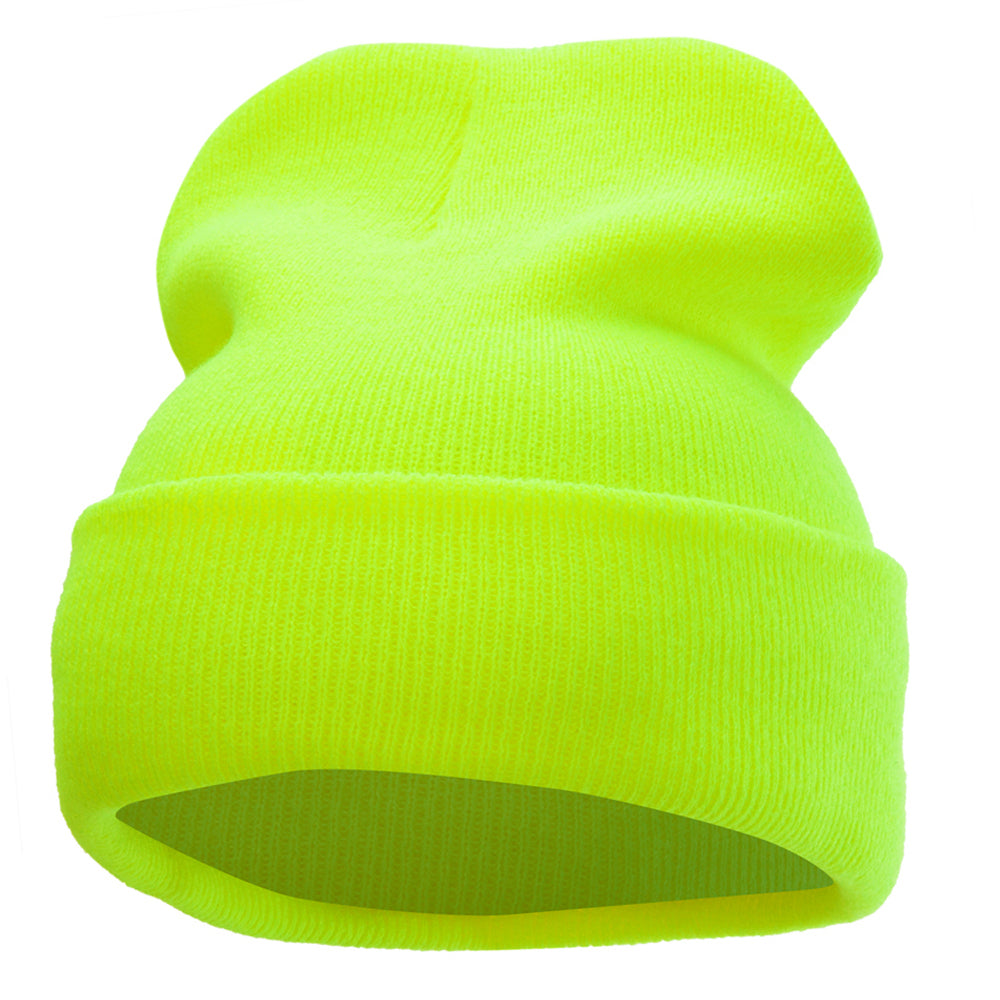 12 Inch Solid Long Beanie Made in USA - Neon Yellow OSFM