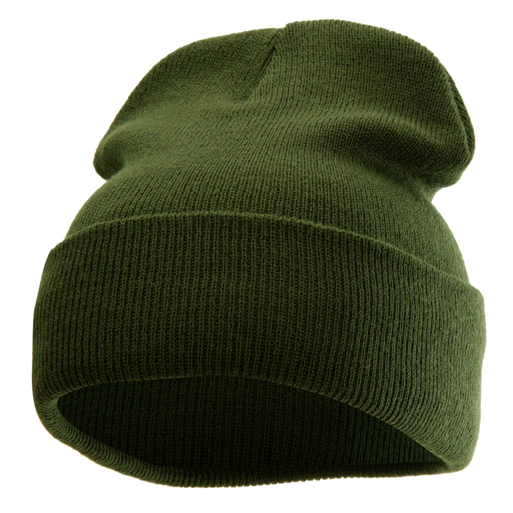 12 Inch Solid Long Beanie Made in USA - Olive OSFM