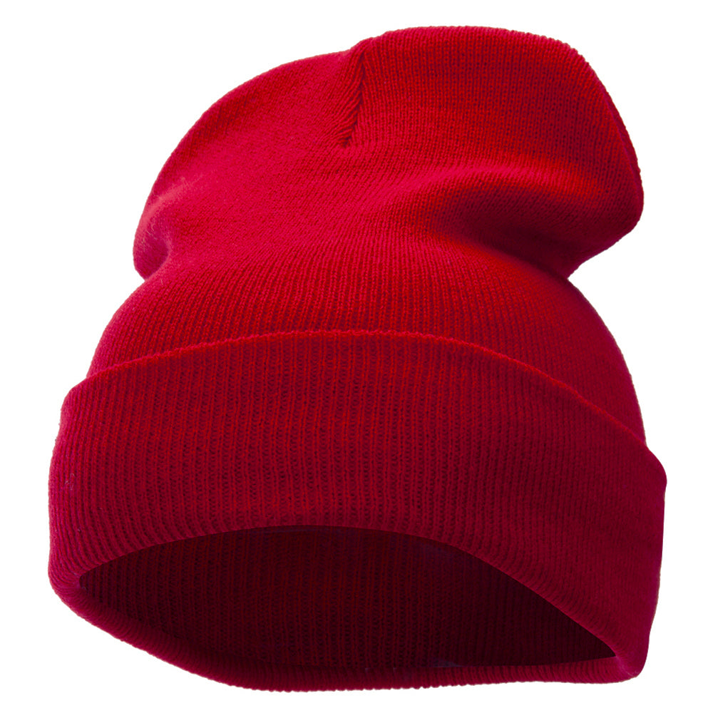 12 Inch Solid Long Beanie Made in USA - Red OSFM