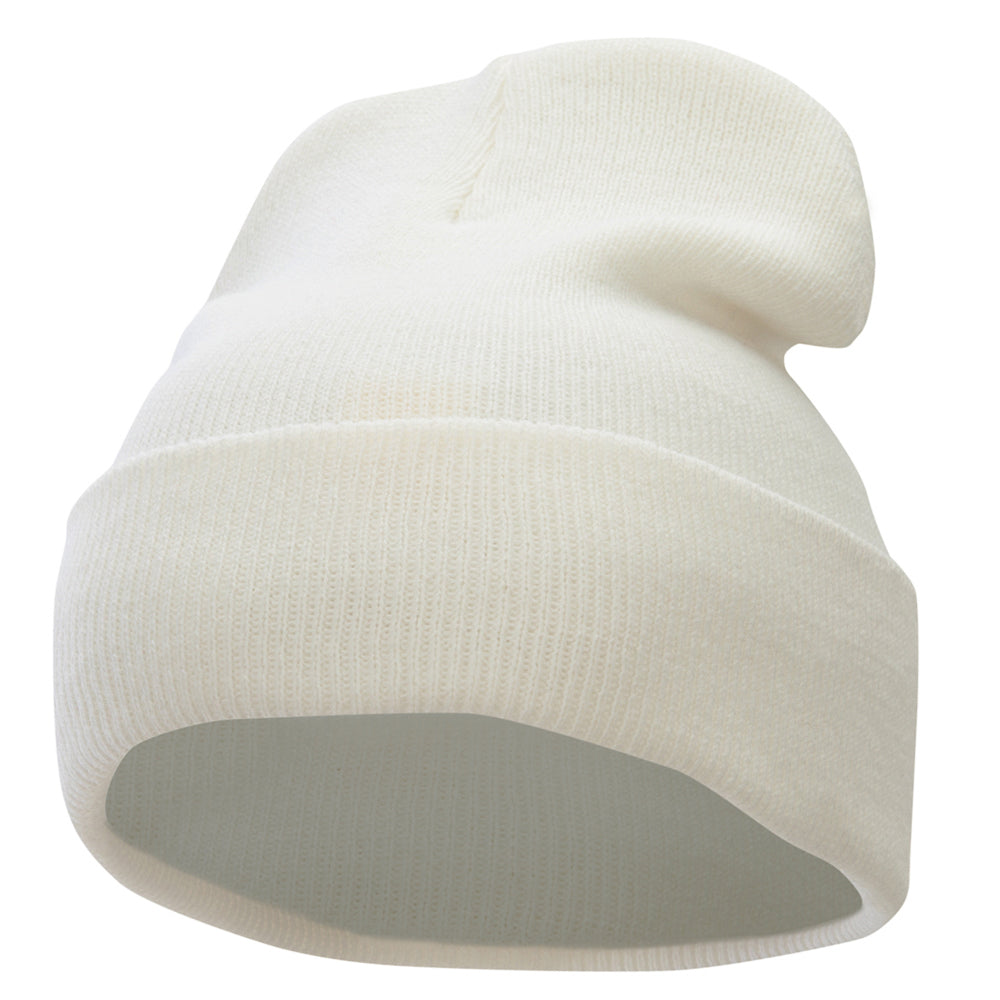 12 Inch Solid Long Beanie Made in USA - White OSFM