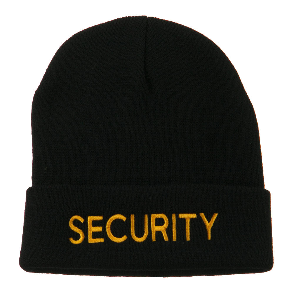 Security Embroidered Long Knitted Beanie - Black OSFM