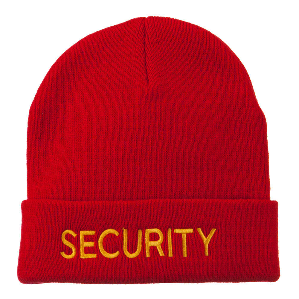 Security Embroidered Long Knitted Beanie - Red OSFM