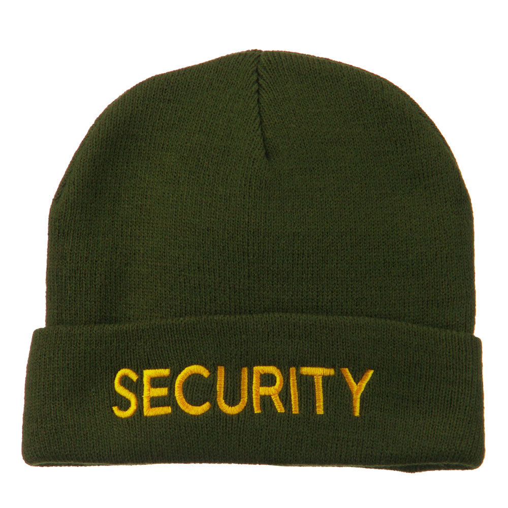 Security Embroidered Long Knitted Beanie - Olive OSFM
