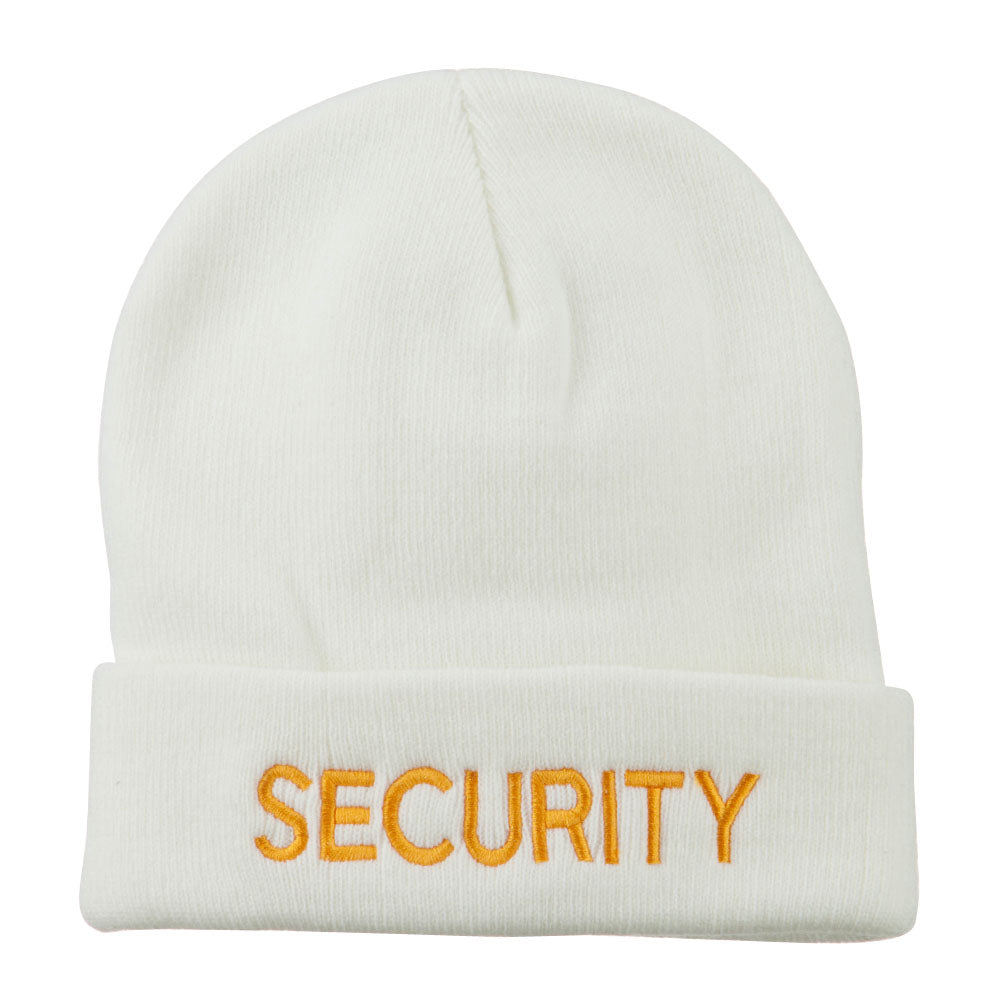 Security Embroidered Long Knitted Beanie - White OSFM