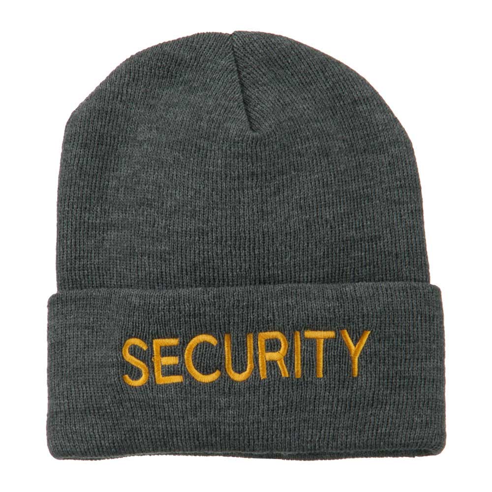 Security Embroidered Long Knitted Beanie - Grey OSFM