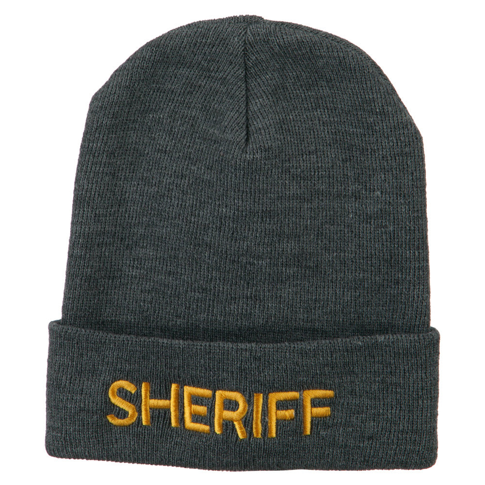 Sheriff Military Embroidered Long Cuff Beanie - Grey OSFM