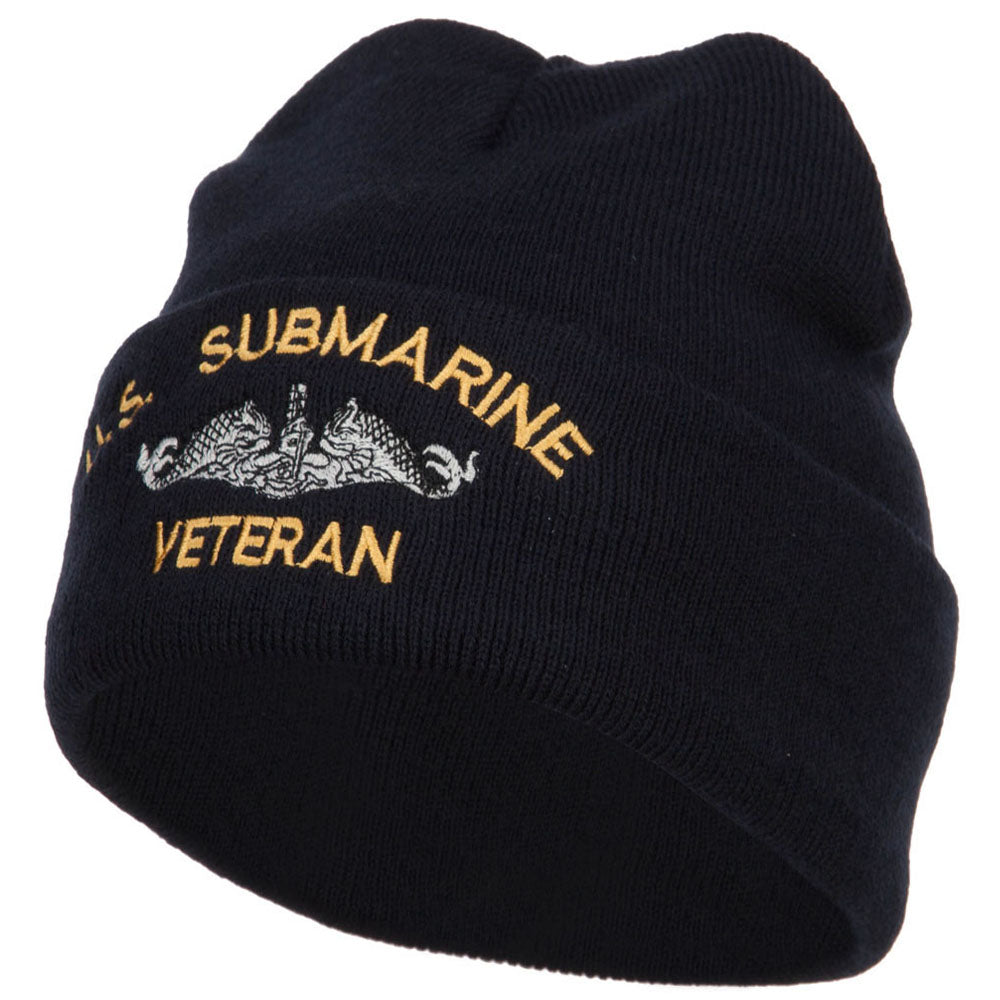 US Submarine Veteran Military Embroidered Long Beanie - Black OSFM