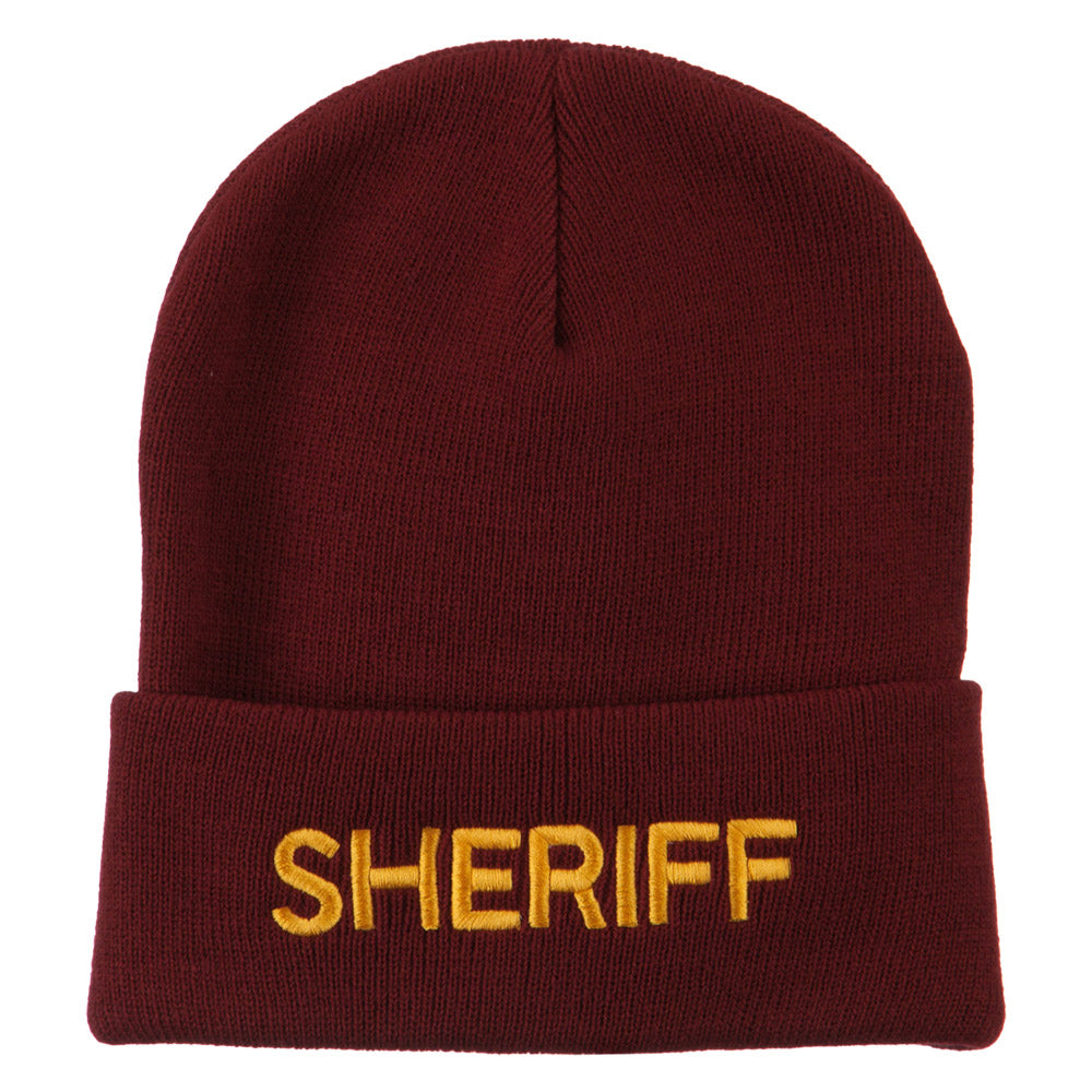 Sheriff Military Embroidered Long Cuff Beanie - Maroon OSFM
