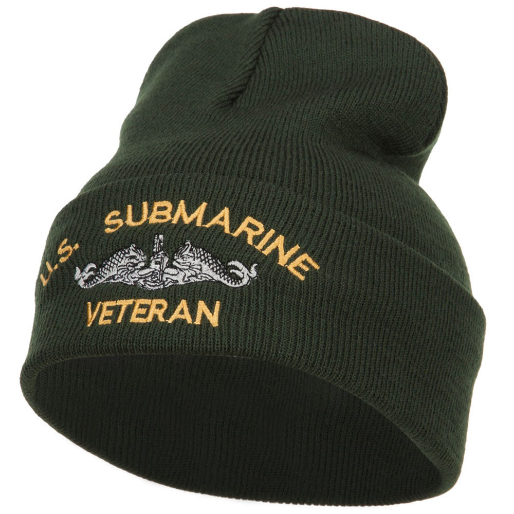 US Submarine Veteran Military Embroidered Long Beanie - Olive OSFM