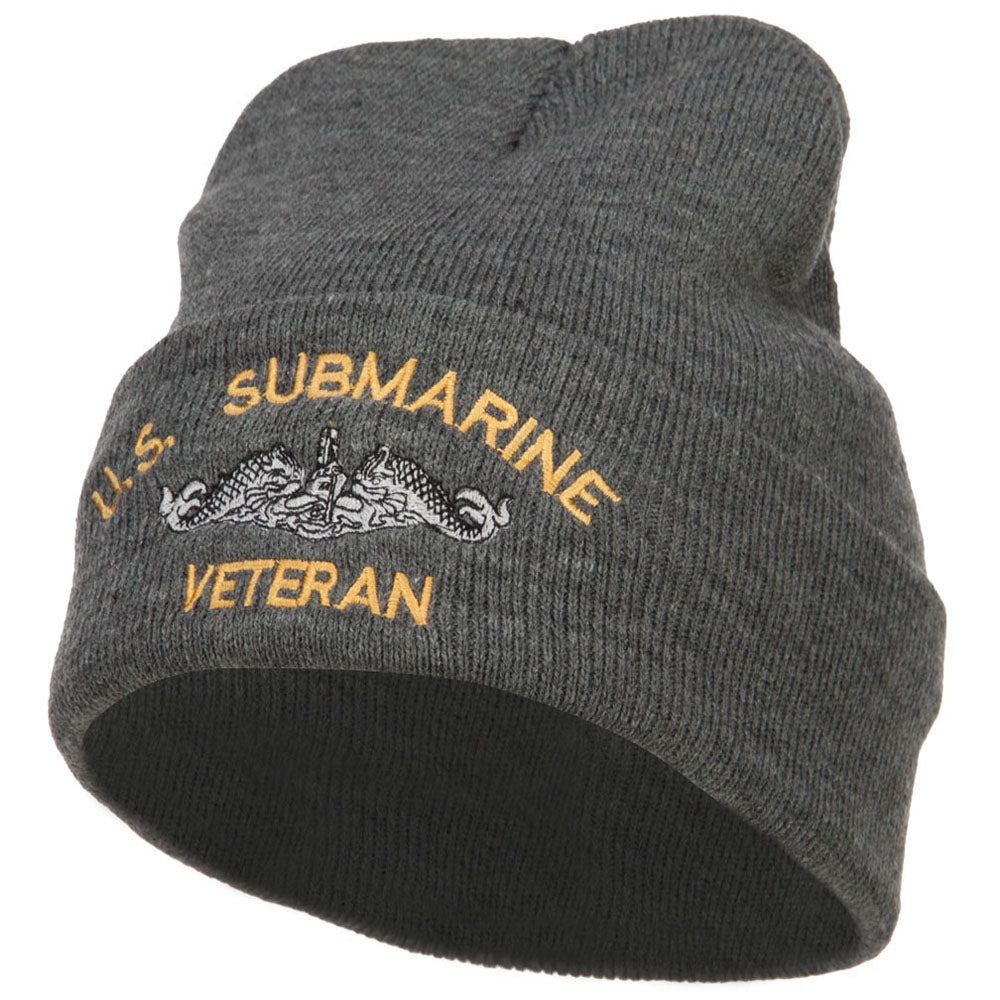 US Submarine Veteran Military Embroidered Long Beanie - Dk Grey OSFM