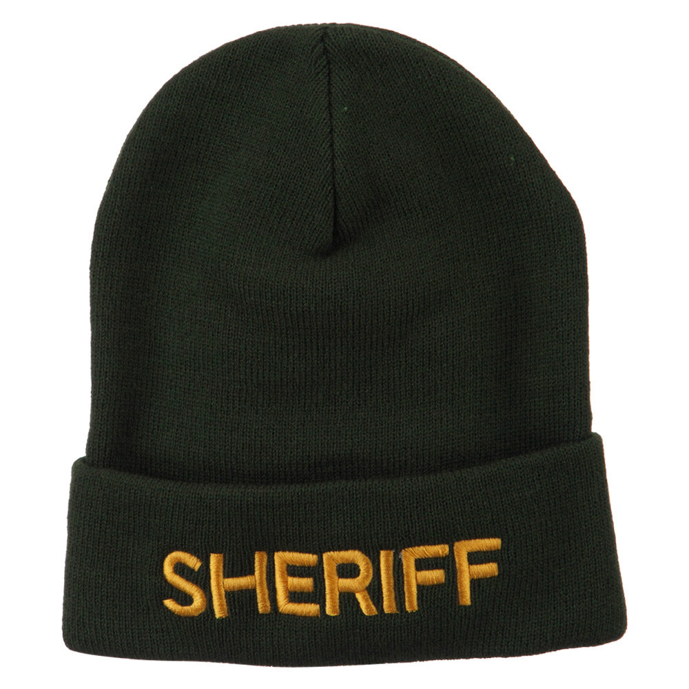 Sheriff Military Embroidered Long Cuff Beanie - Olive OSFM