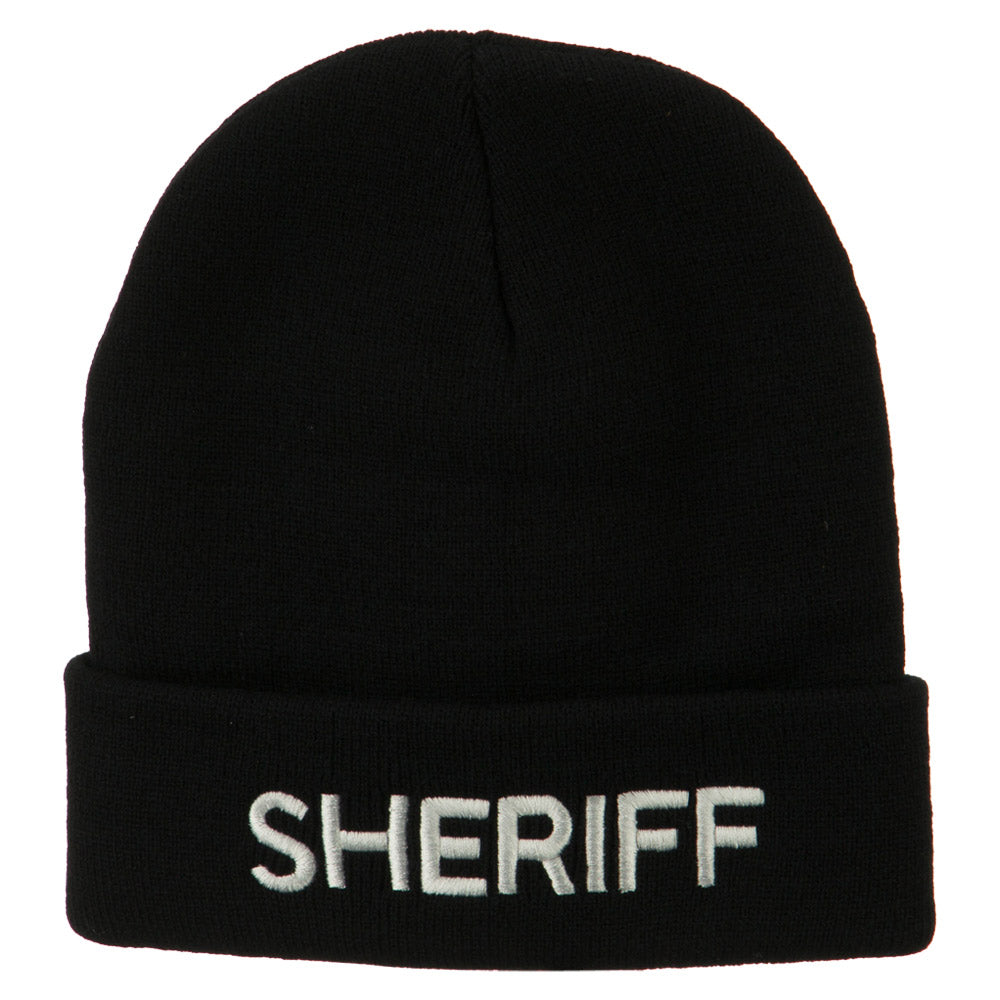 Sheriff Military Embroidered Long Cuff Beanie - Black OSFM