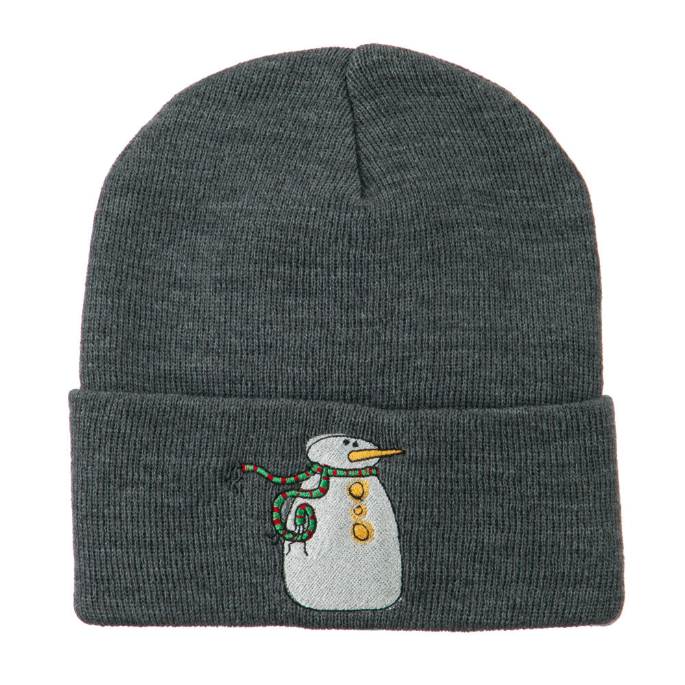 Snowman with Scarf Embroidered Cuff Beanie - Grey OSFM