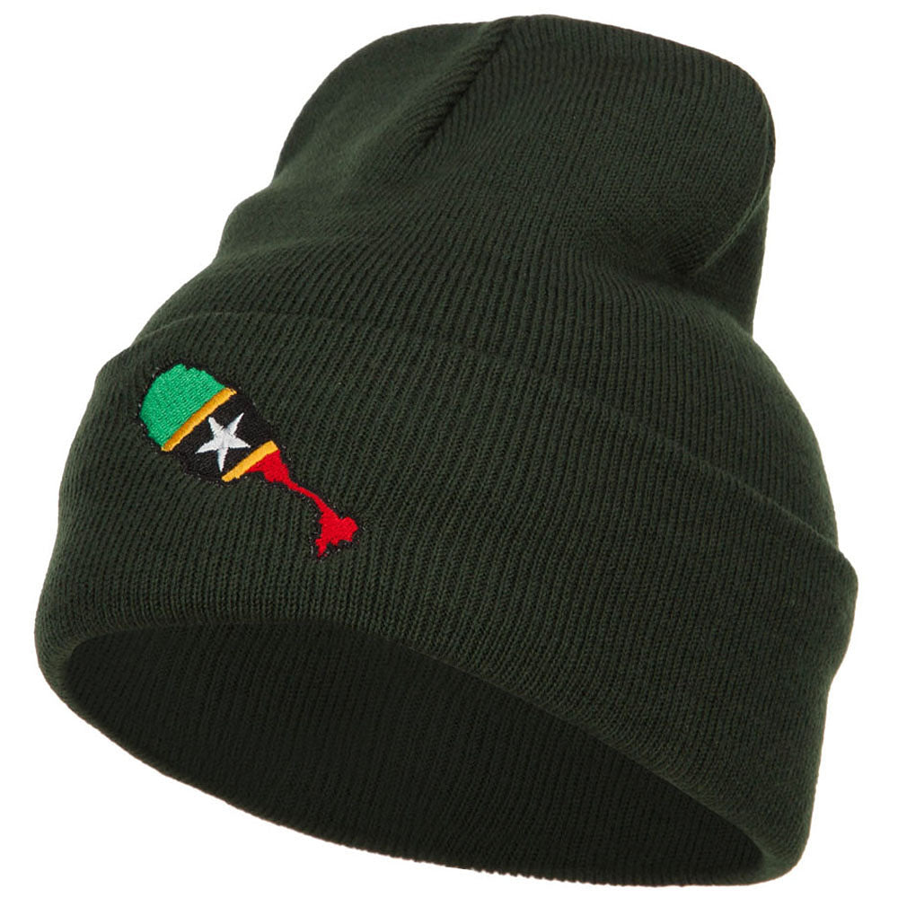 Saint Kitts and Nevis Flag Map Embroidered Long Beanie - Olive OSFM