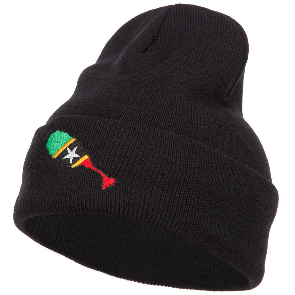 Saint Kitts and Nevis Flag Map Embroidered Long Beanie - Black OSFM