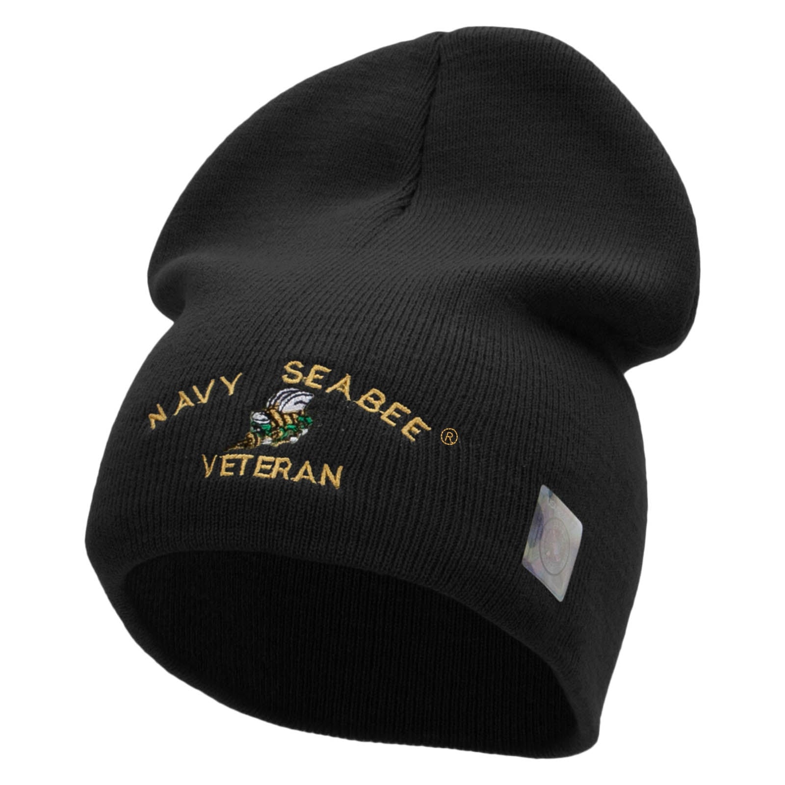 Licensed Navy Seabee Veteran Embroidered Short Beanie Made in USA - Black OSFM