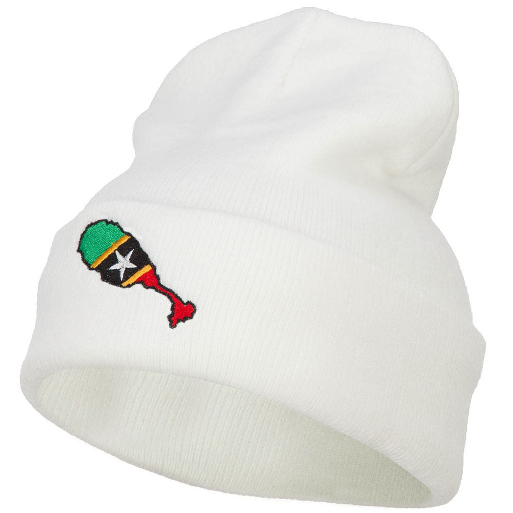 Saint Kitts and Nevis Flag Map Embroidered Long Beanie - White OSFM