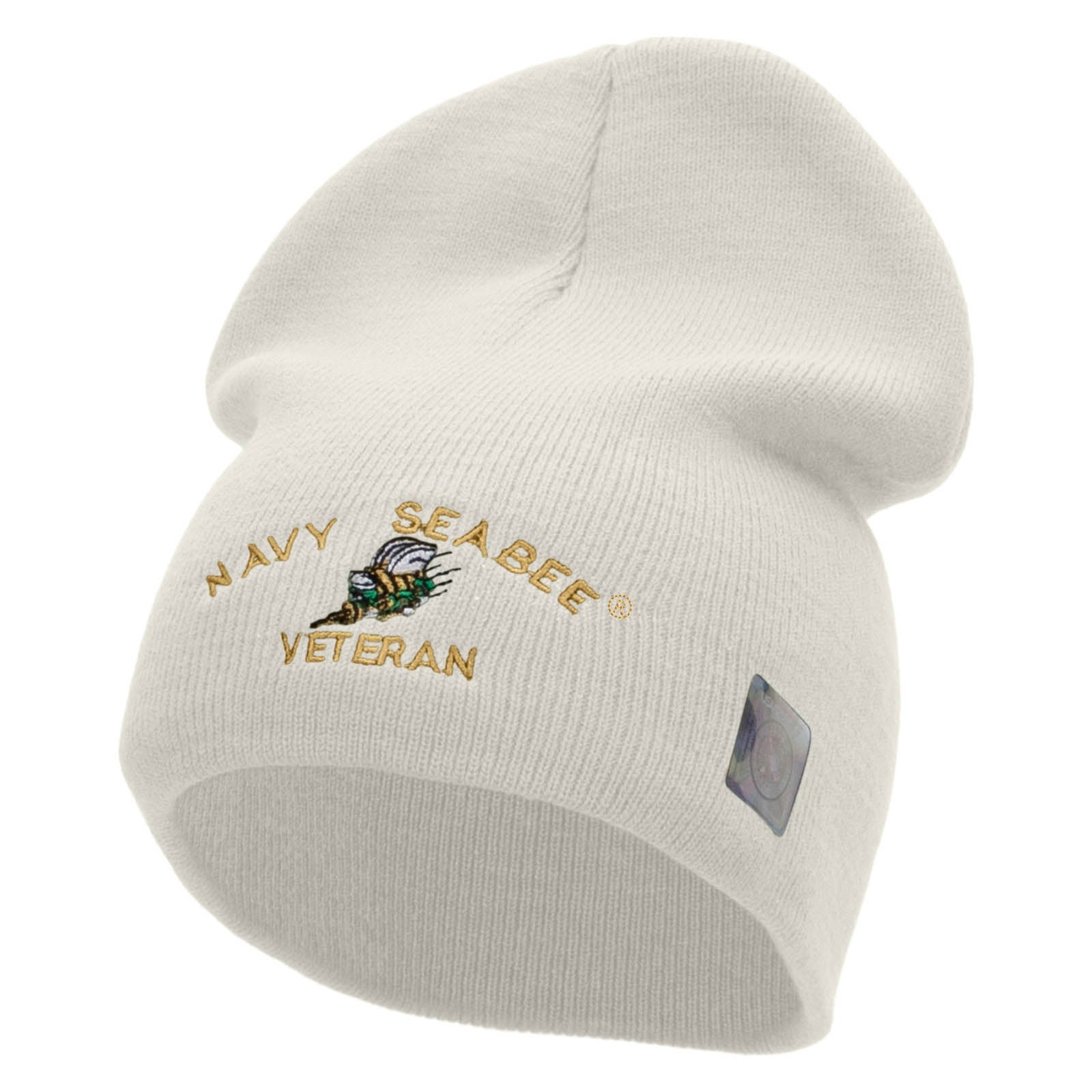 Licensed Navy Seabee Veteran Embroidered Short Beanie Made in USA - White OSFM