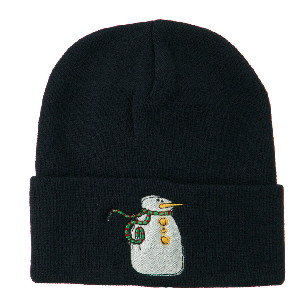 Snowman with Scarf Embroidered Cuff Beanie - Navy OSFM