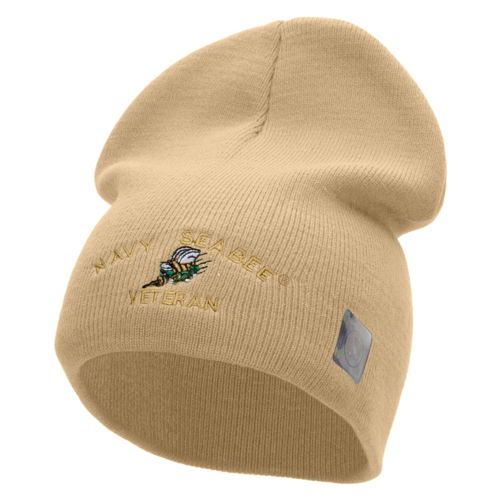 Licensed Navy Seabee Veteran Embroidered Short Beanie Made in USA - Stone OSFM