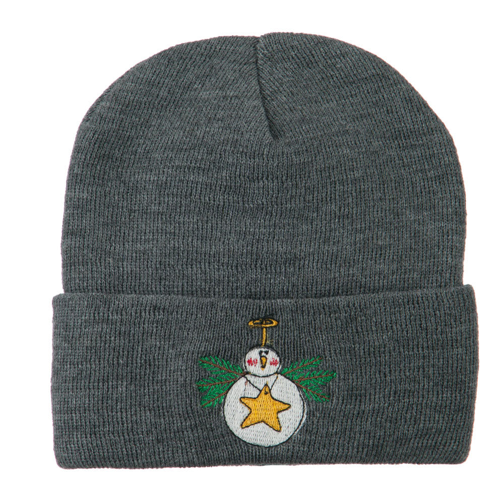 Snowman Christmas Ornament Embroidered Beanie - Grey OSFM