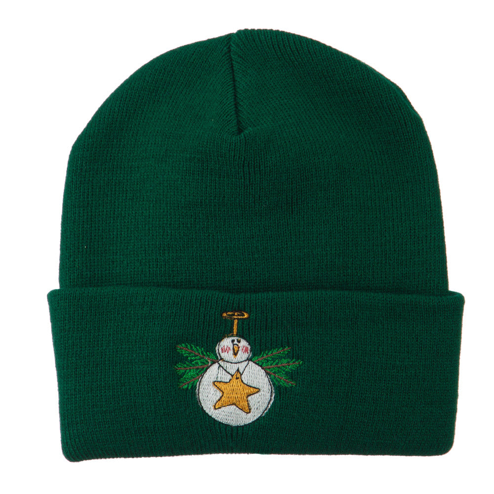 Snowman Christmas Ornament Embroidered Beanie - Green OSFM