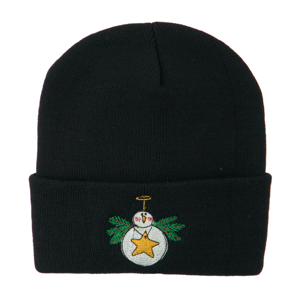 Snowman Christmas Ornament Embroidered Beanie - Navy OSFM