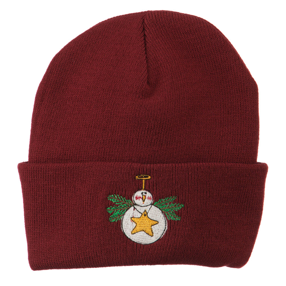 Snowman Christmas Ornament Embroidered Beanie - Maroon OSFM