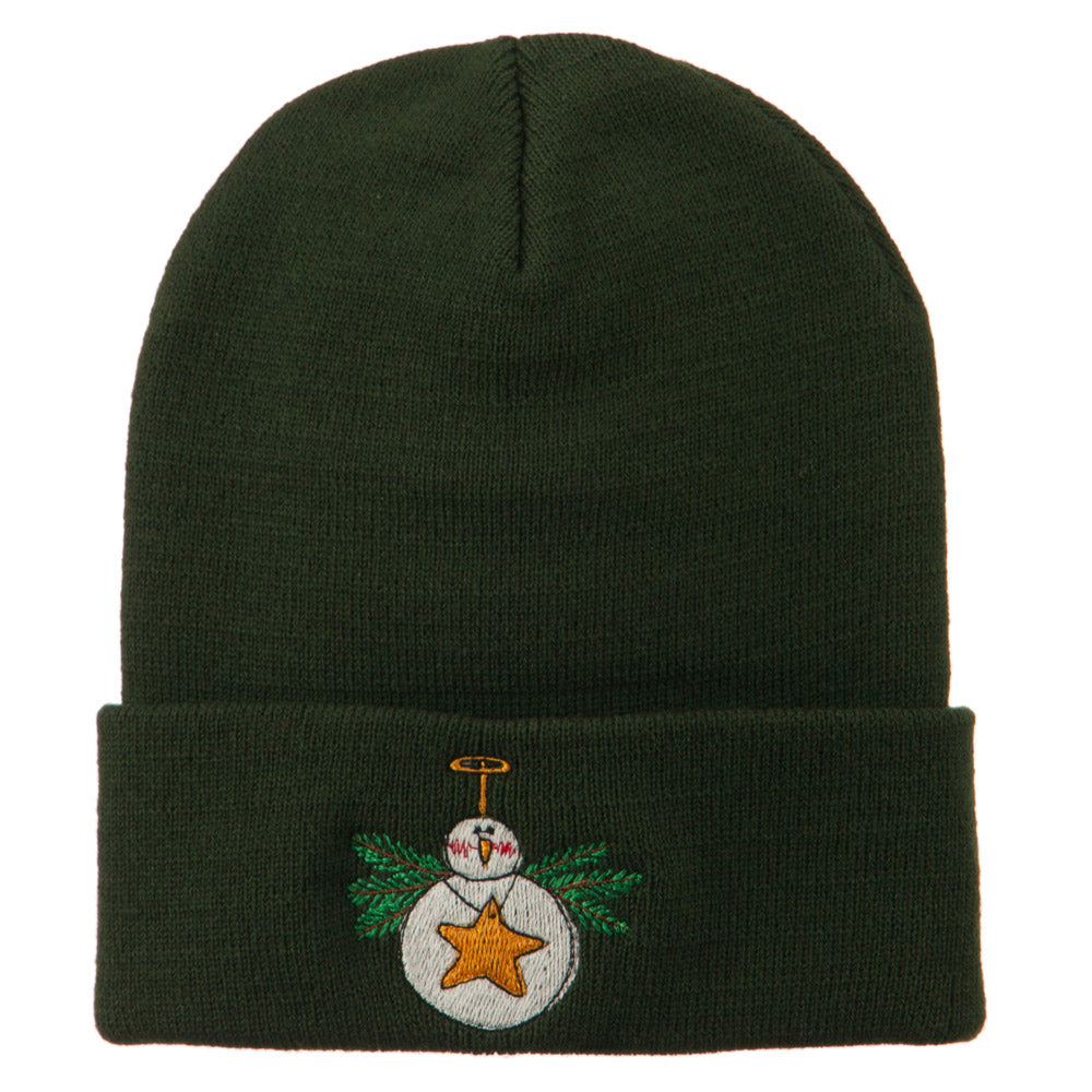 Snowman Christmas Ornament Embroidered Beanie - Olive OSFM