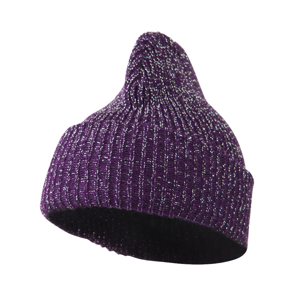 Sparkle Knitted Cuff Beanie - Purple OSFM