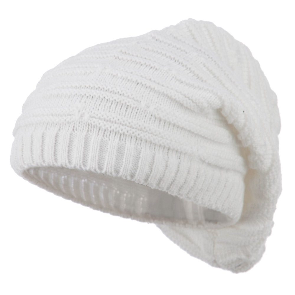 Big Size Stripe Patterned Deep Vintage Beanie - White XL-3XL