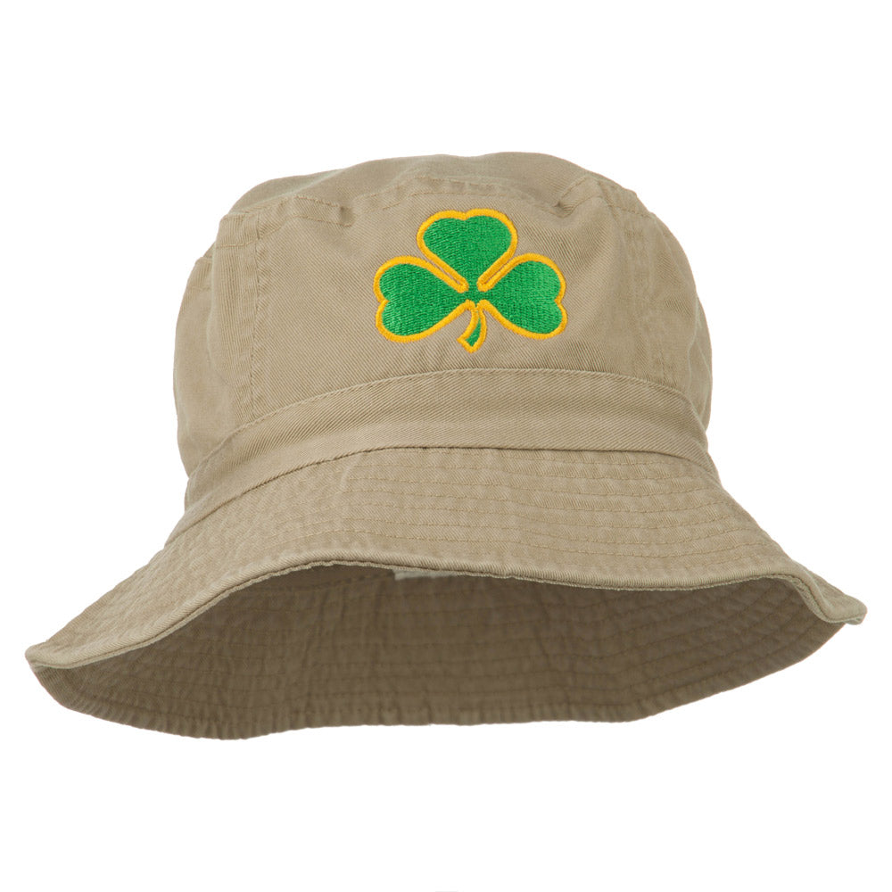 Saint Patrick&#039;s Day Clover Embroidered Bucket Hat - Khaki OSFM