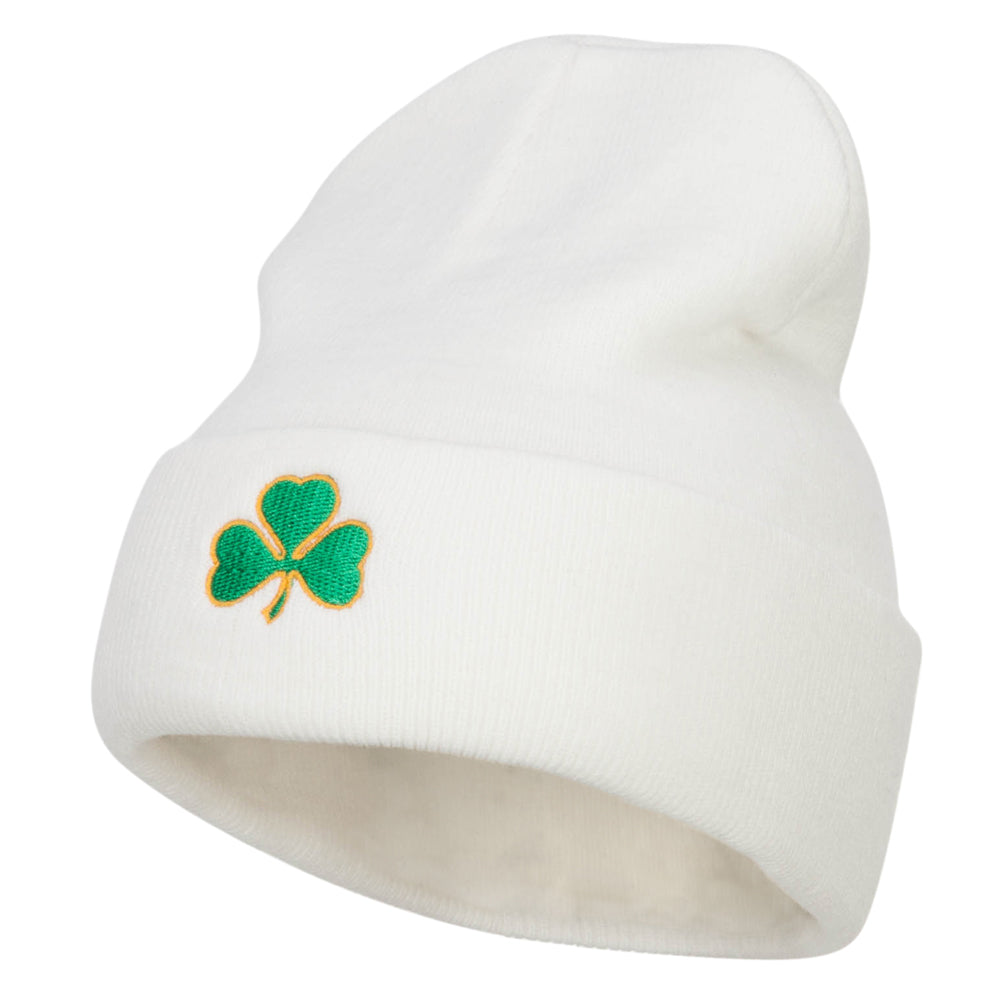 St Patrick&#039;s Three Clover Embroidered Long Beanie - White OSFM