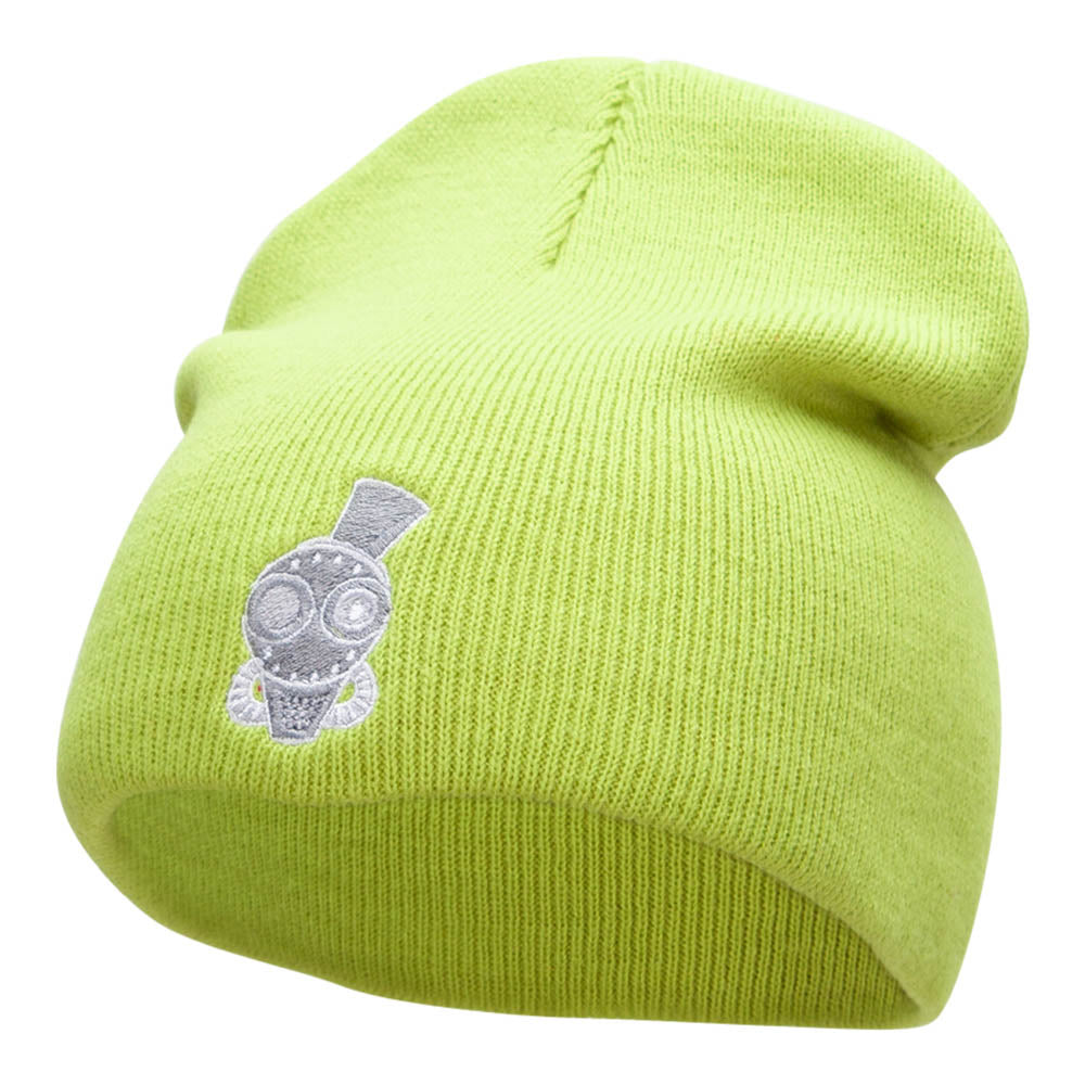 Steampunk Metal Portrait Embroidered Short Knitted Beanie - Lime OSFM