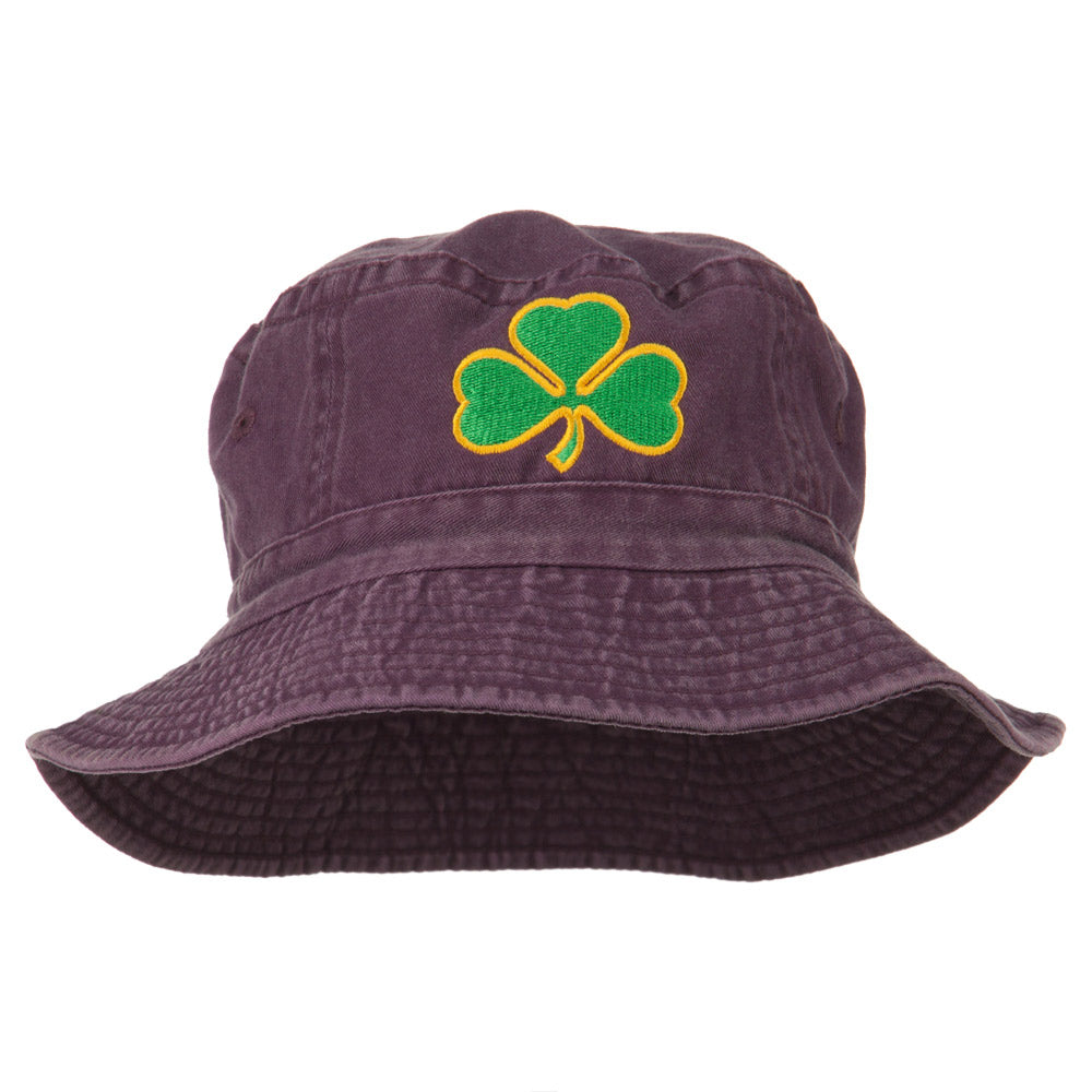 Saint Patrick&#039;s Day Clover Embroidered Bucket Hat - Burgundy OSFM