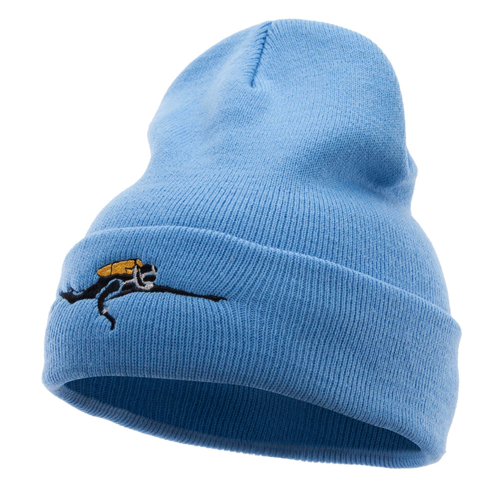 Scuba Diving Embroidered 12 Inch Long Kintted Beanie - Sky Blue OSFM