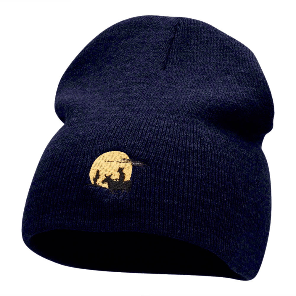 Spanish Rider Embroidered Short Knitted Beanie - Navy OSFM