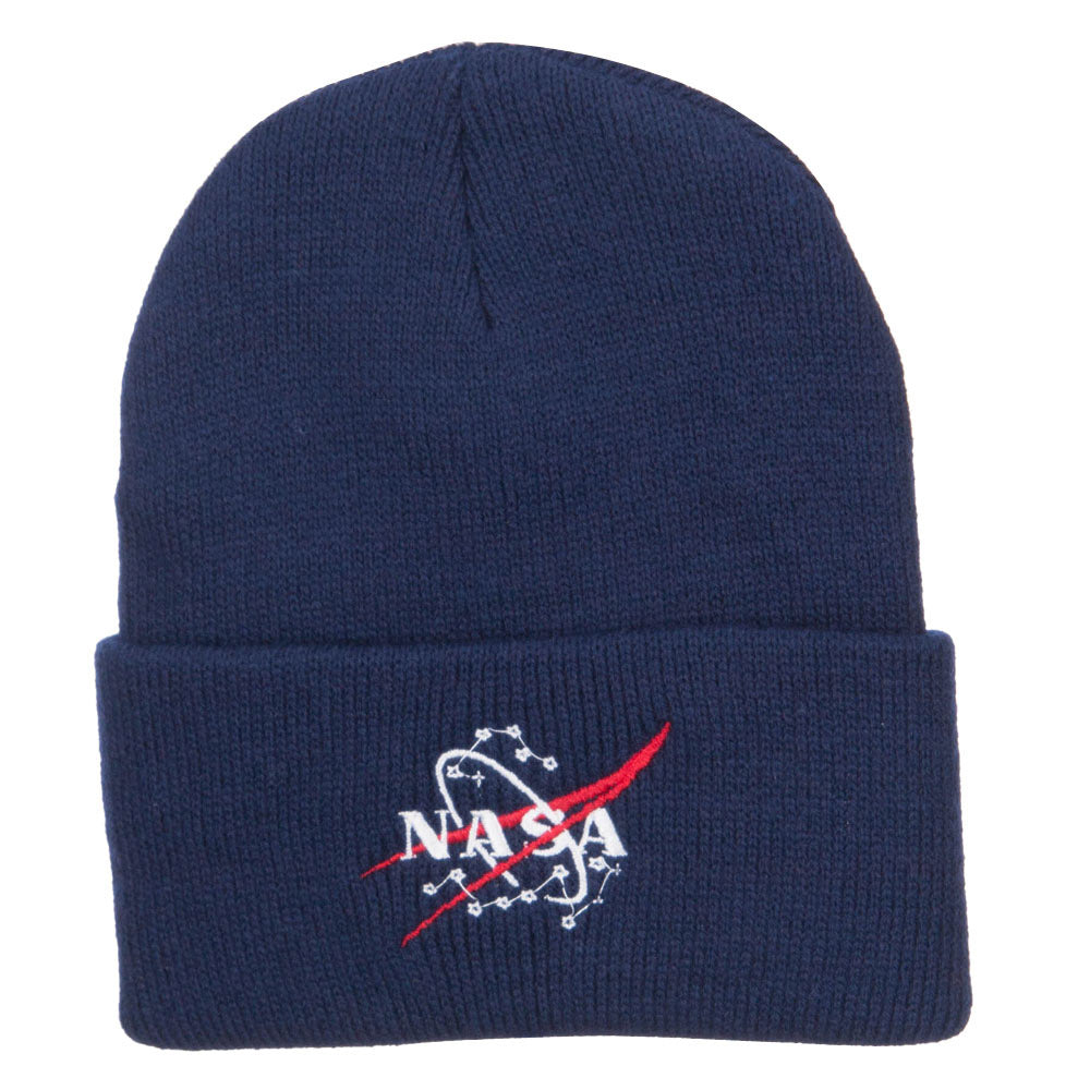 NASA Logo Embroidered Long Beanie - Navy OSFM