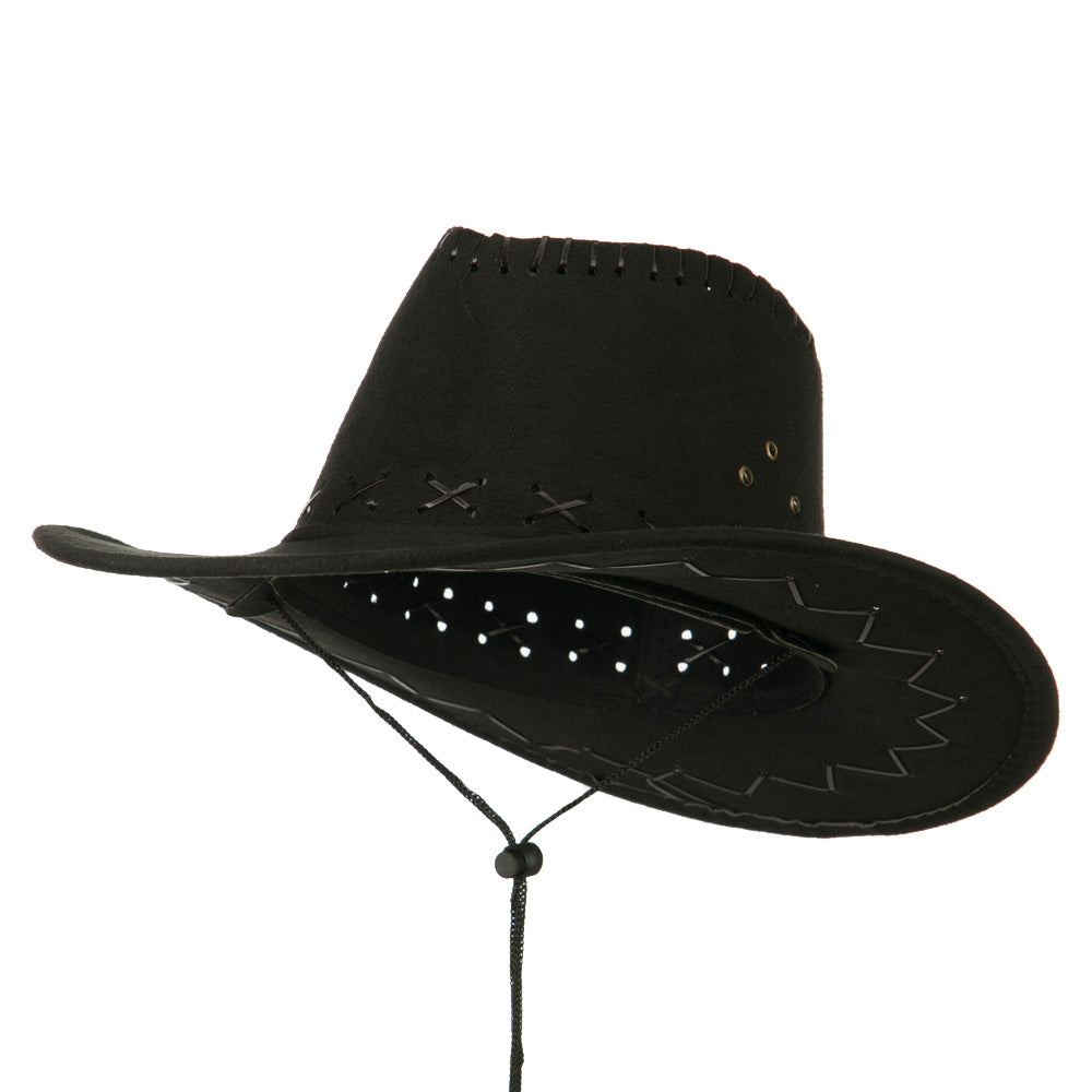 Stitched Suede Cowboy Hat - Black OSFM