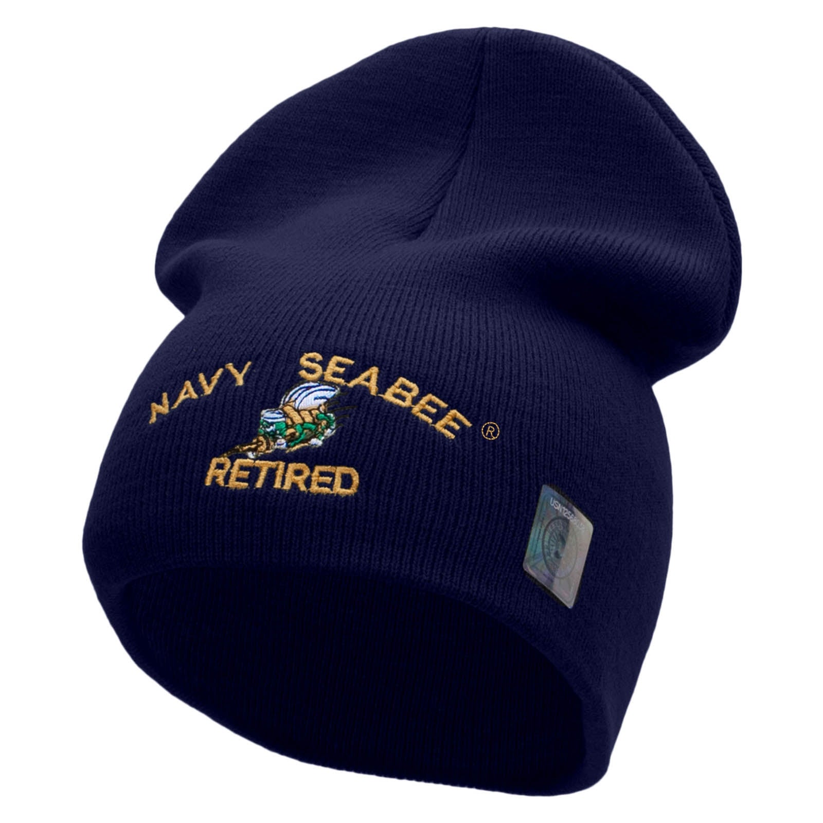 Licensed Navy Seabee Retired Embroidered Short Beanie Made in USA - Navy OSFM