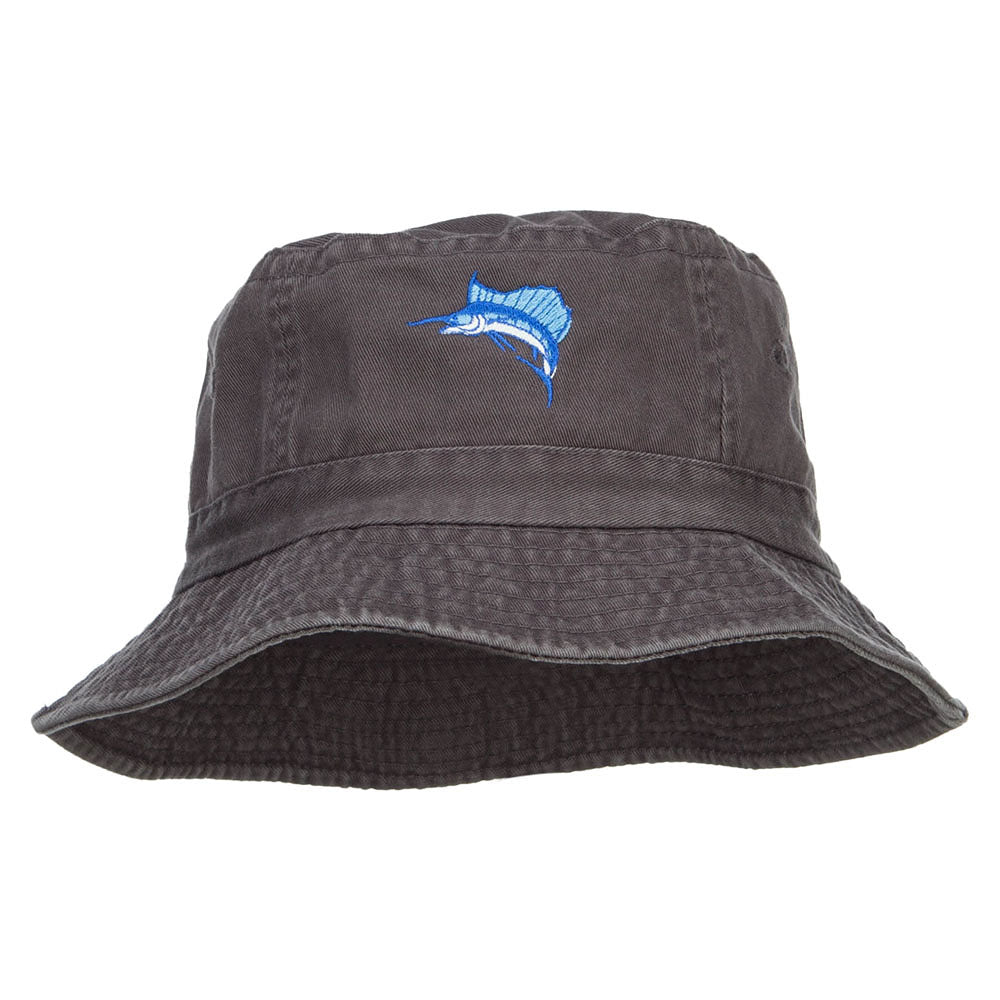 Sailfish Embroidered Pigment Dyed Bucket Hat - Black OSFM