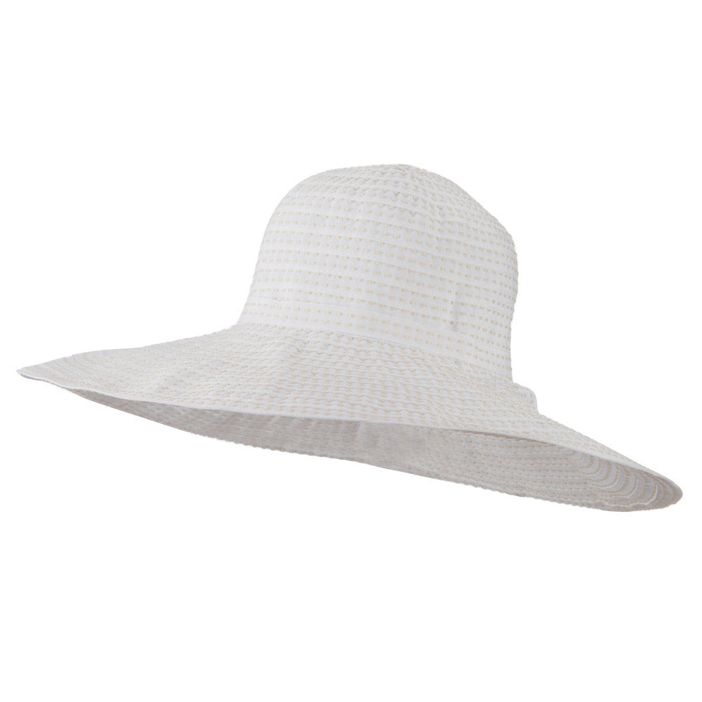 Stitching Ribbon 6 Inch Brim Self Tie Hat - White OSFM