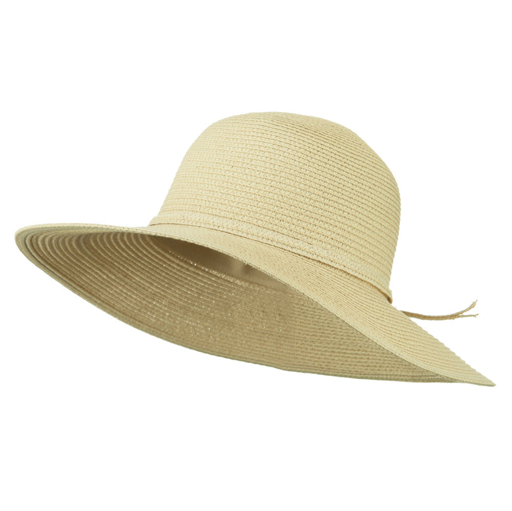 Paper Braid Flat Brim Self Tie Hat - Tan OSFM