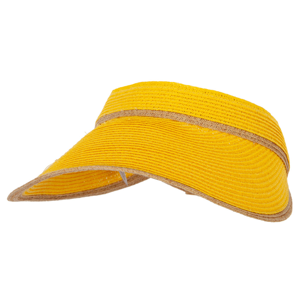 Two Tone Wide Brim Straw Visor with Contrasting Color Edge - Yellow OSFM