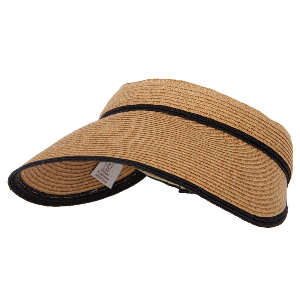 Two Tone Wide Brim Straw Visor with Contrasting Color Edge - Natural OSFM