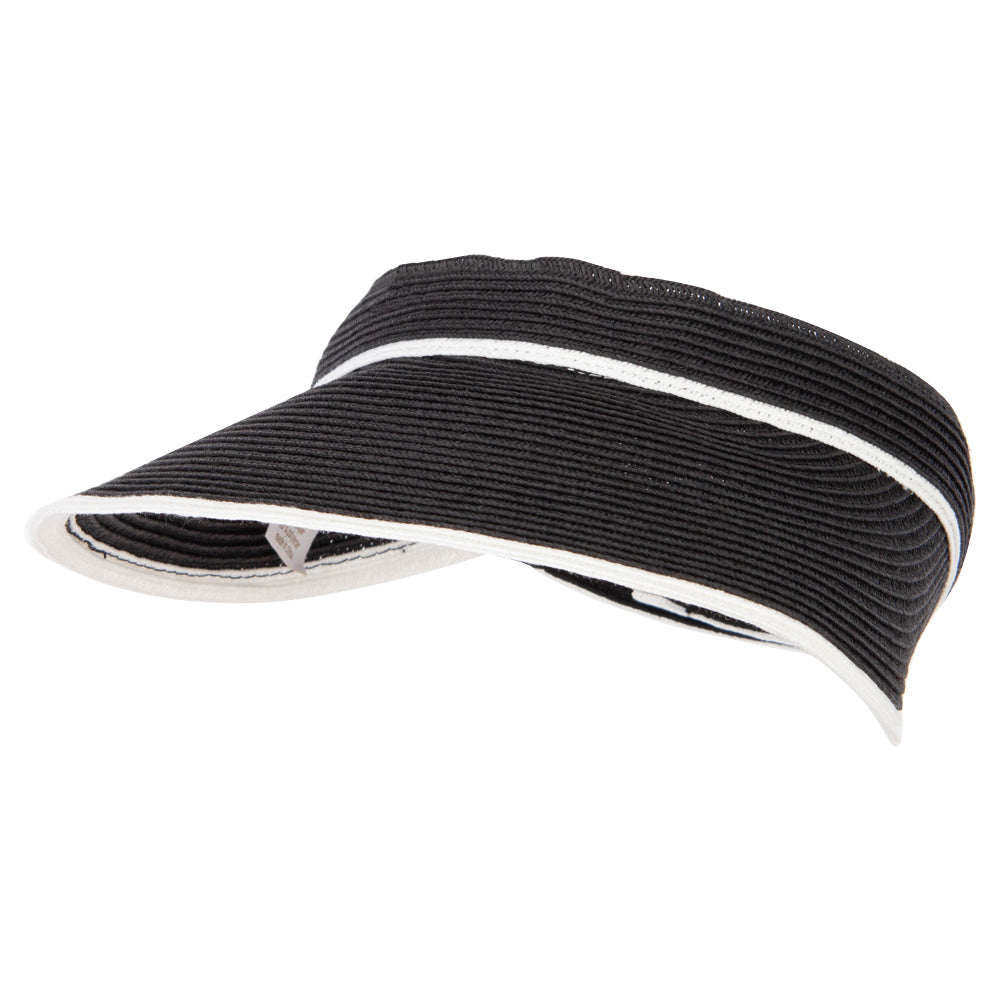 Two Tone Wide Brim Straw Visor with Contrasting Color Edge - Black OSFM