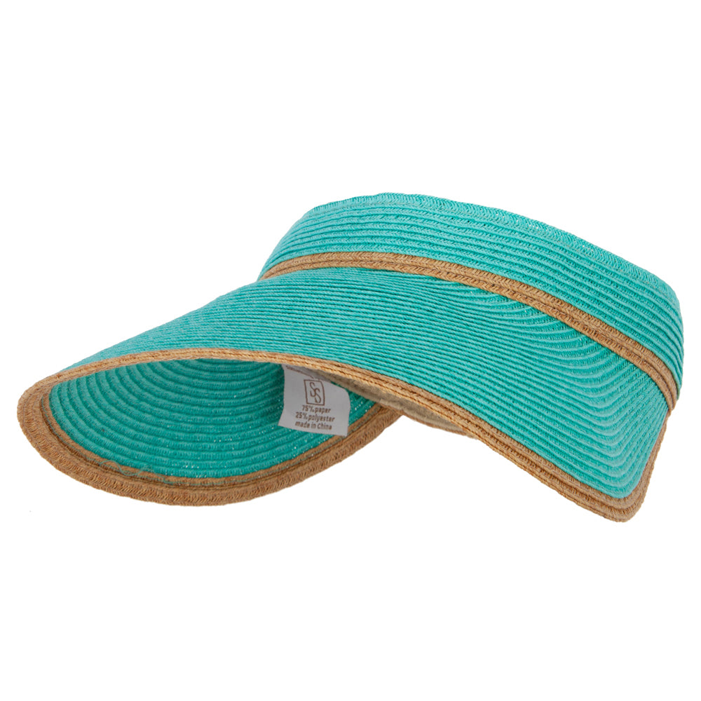 Two Tone Wide Brim Straw Visor with Contrasting Color Edge - Turquoise OSFM