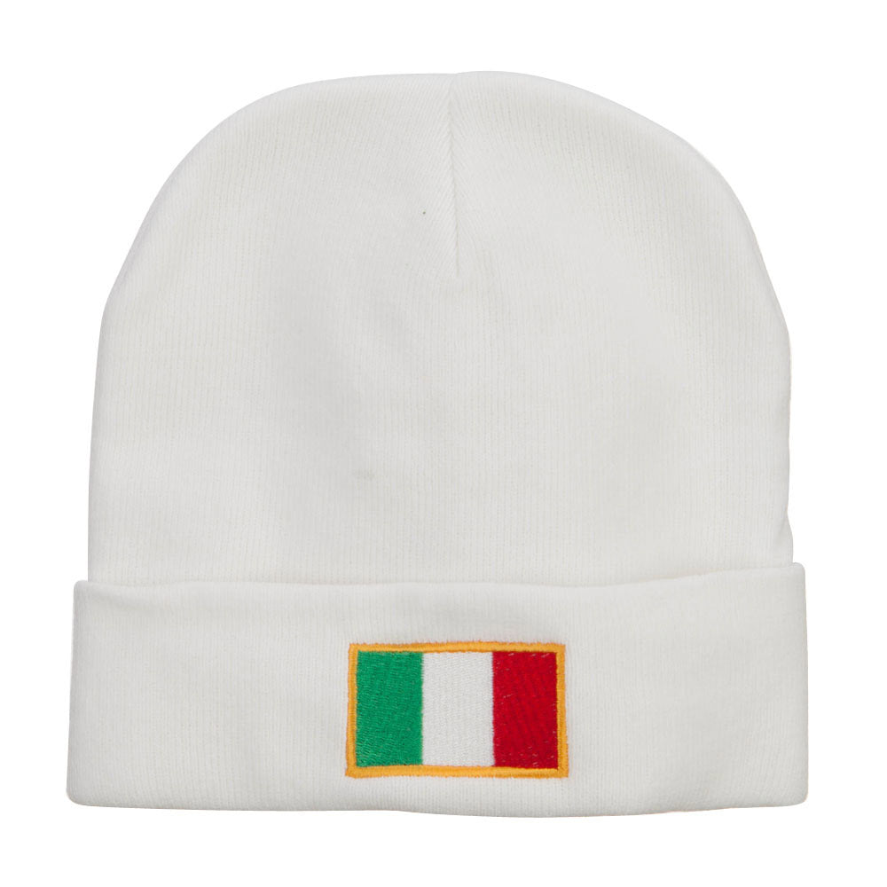 Europe Italy Flag Embroidered Long Beanie - White XL-3XL