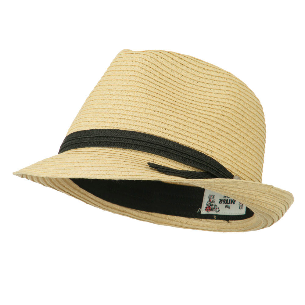 Thin Band with Button Straw Fedora - Black OSFM